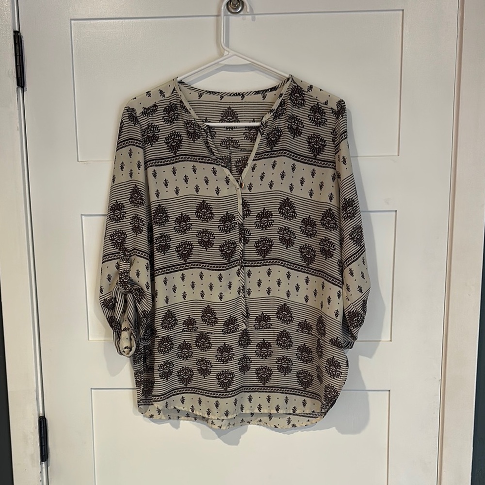 Patterned Black and Cream Women's Top